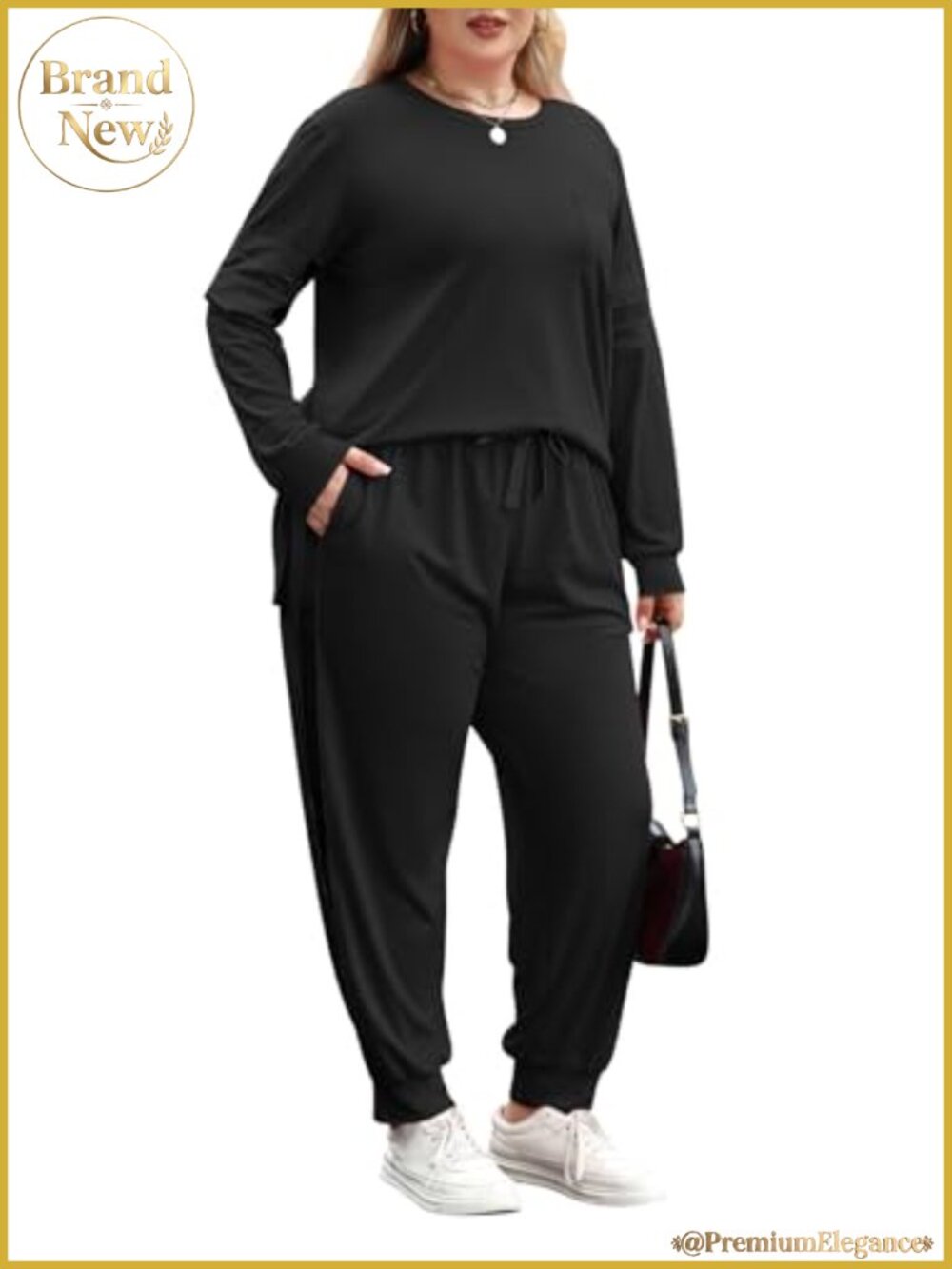 Plus Size 2-Piece Long Sleeve Tracksuit Set Workout Top & Bottom Set